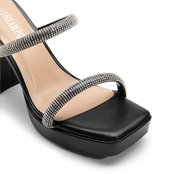 Rhinestone Straps Chunky Sandals - BLACK-RHINESTONE - 7